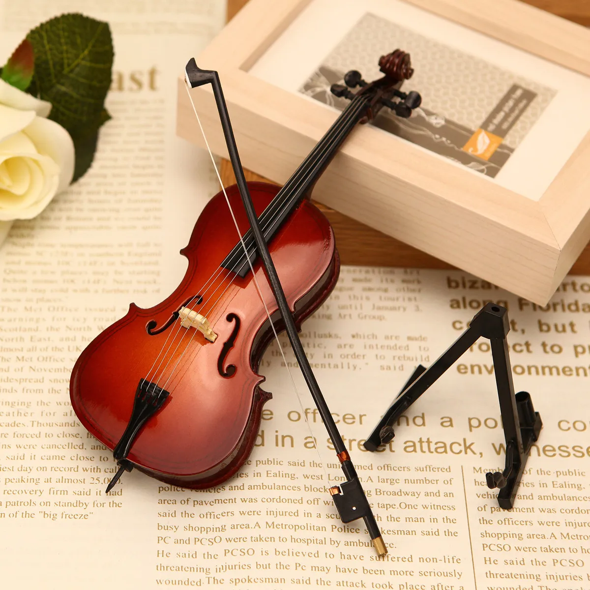 ALANO Wood Miniature Cello with Stand Bow and Case,Mini Musical Instrument,Mini Musical Ornament 12CM 