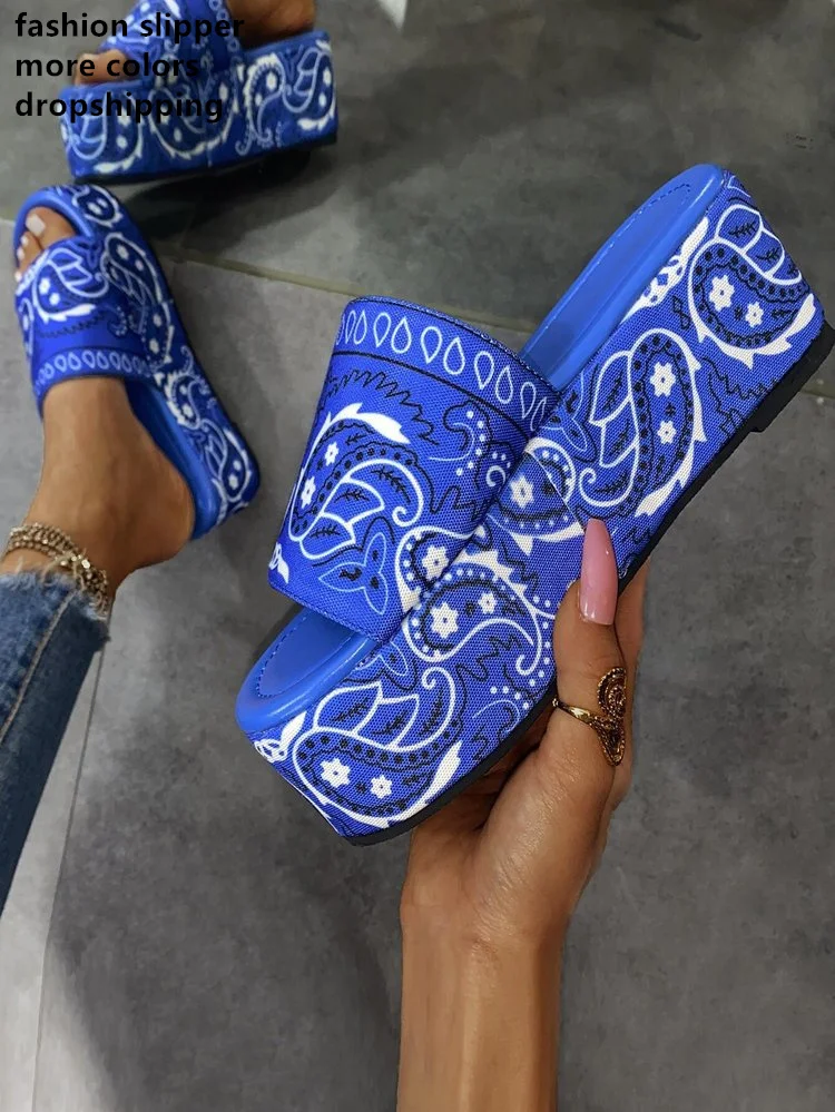 2022 Free Samples Peep Toe High Platform Slip on Bandanas Women Sandals Shoes Thick Bottom Waterproof Slides High Heel Slippers
