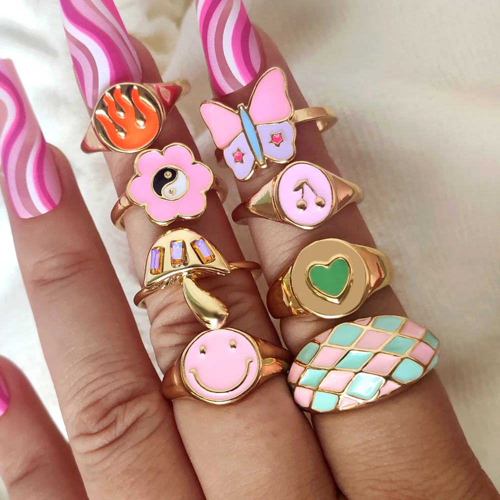 Y2K Candy Color Enamel Heart Flower CZ Small Hoop Earrings for
