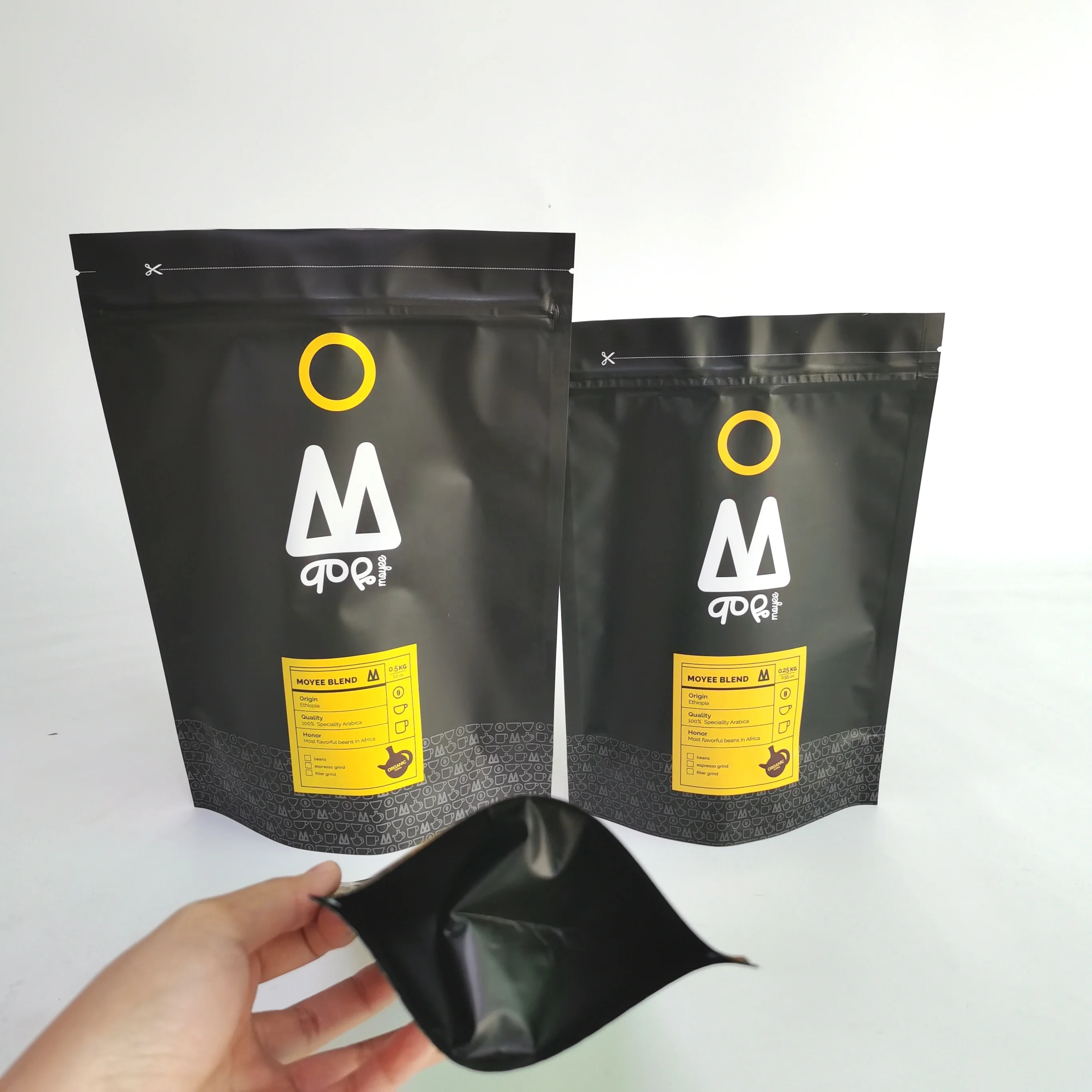 定制印刷250克铝箔聚酯薄膜塑料咖啡袋，带咖啡渣阀