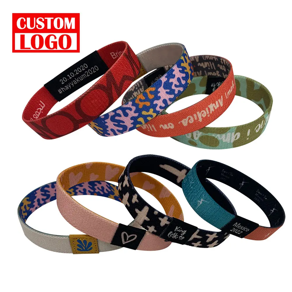 Cheap Custom Logo Full Color Print Party Sport Basketball Festival Polyester Bracelet Sublimation Fabric Woven Elastic Wristband