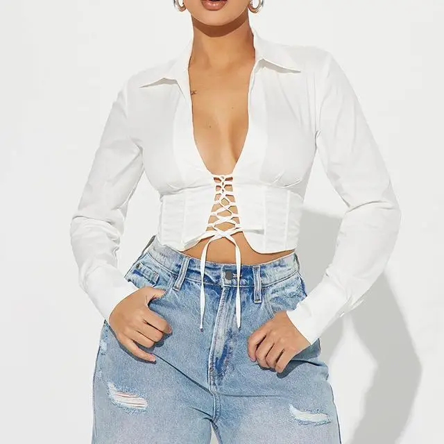 Crop Top Blanc Femme Avec Lacets - Taille 6 (petit), Marque Misguided, Neuf étiqueté