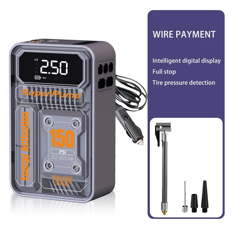 Portable 150PSI Motorcycle Bicycle Vehicle Tire Air Pump 60W Wired LED Digital Display Electric Tire Inflator - view 6