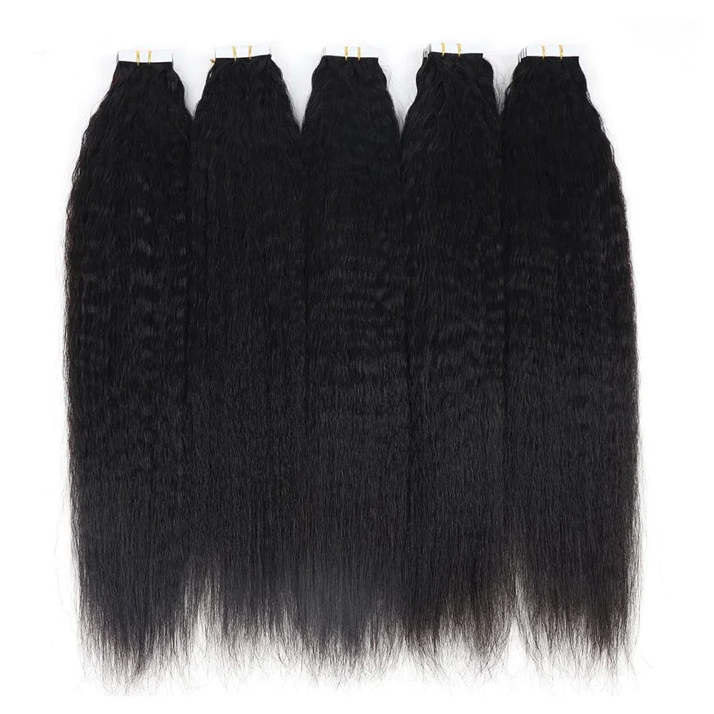 Extensii de păr uman, drepte și creț, 26 de inci, cu bandă adezivă, pentru bătătura pielii, păr natural virgin brazilian_voghion.com