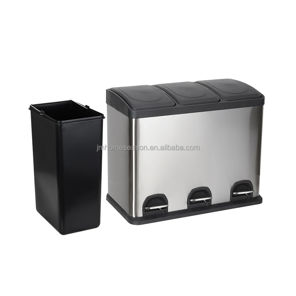 3 Compartment Trash Cans Stainless Steel Double 3 Compartment Trash Can