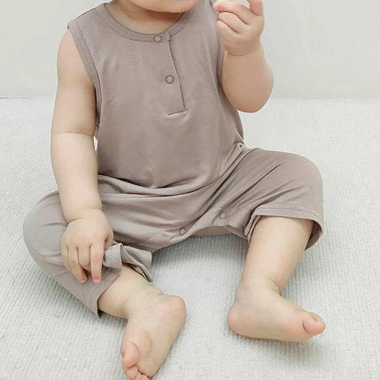 High Quality Bamboo Baby Romper Custom Solid Color Sleeveless Baby