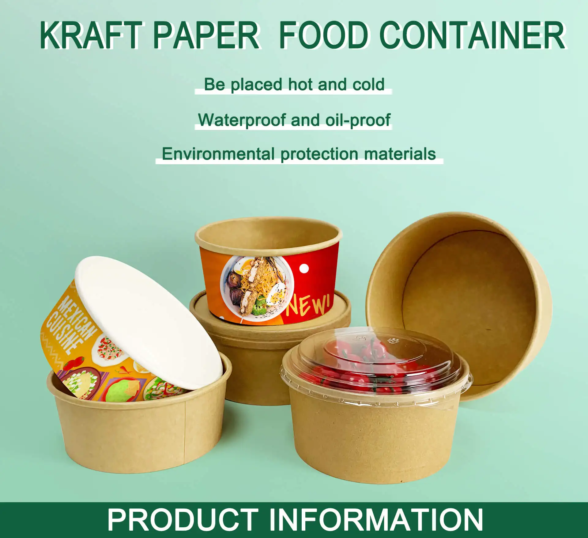 Custom Printed Disposable Hot Food Packaging Take Away Kraft Paper
