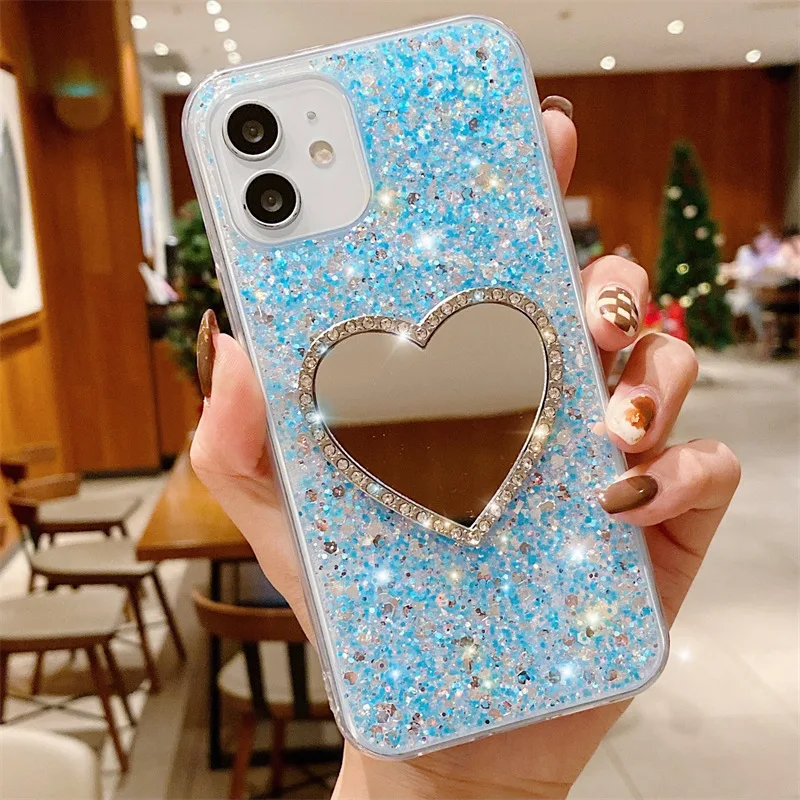 Luxury Diamond Marble Love Makeup Mirror Phone Case for iPhone 14 13 Pro Max 12 11 6 S 7 8 Plus X XR XS Max manufacture