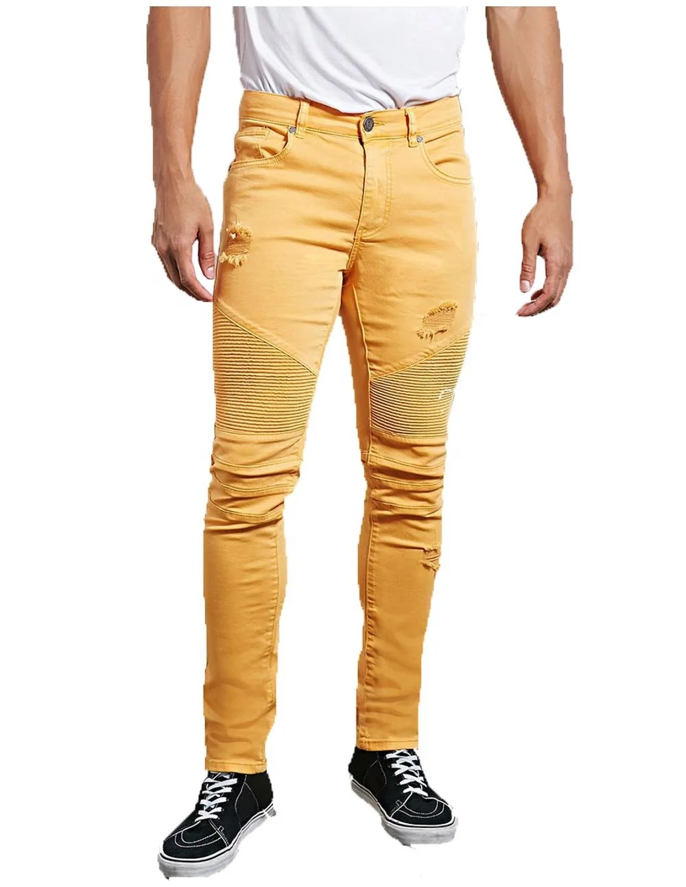 yellow biker jeans