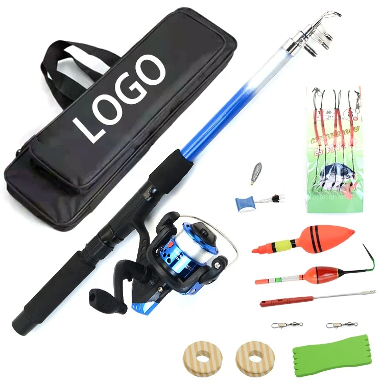 12pcs Best Travel Portable Light Soft Fiberglass Spinning Telescopic  Fishing Rod Set With Spinning Reel