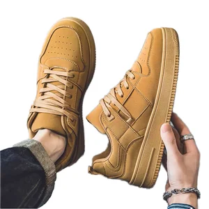 M082 JUMU Men's Sporty Casual Shoes Leather Upper Rubber Sole Lace-Up Sneakers for Spring Autumn Running Walking Light Weight