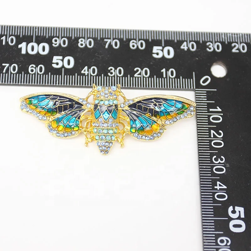 High Quality Rhinestones Crystal Colored Cicada Insect Brooch Lapel Pins for Gift