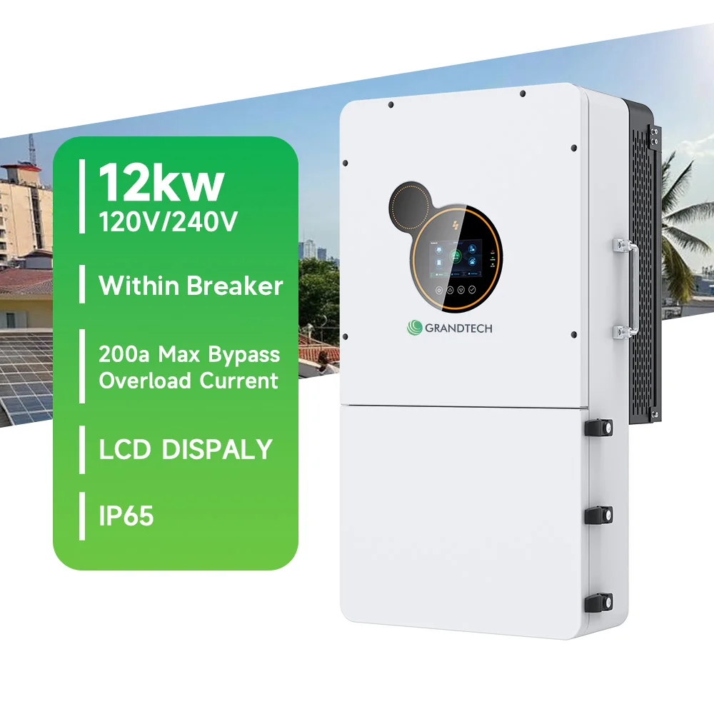 Grandtech hibridinis inverteris, 10 kW, 8 kW, 12 kW, 48 V, grynoji sinusinė banga, hibridinis inverteris, 120 V/240 V, tinklo prijungtas ir atskiras nuo tinklo hibridinis saulės energijos inverteris, kintamosios srovės adaptuoklis