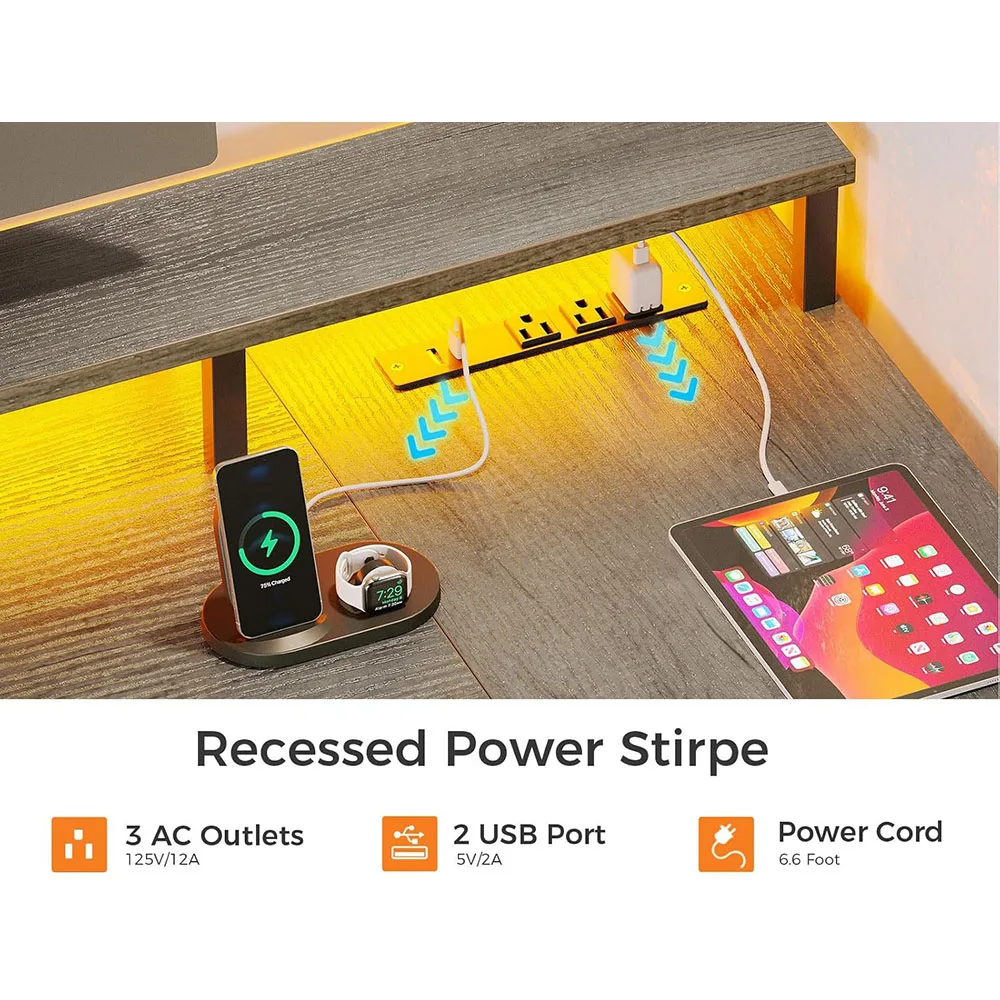 Modern L-Shaped Computer Desk with File Drawers Storage Shelves Power ...