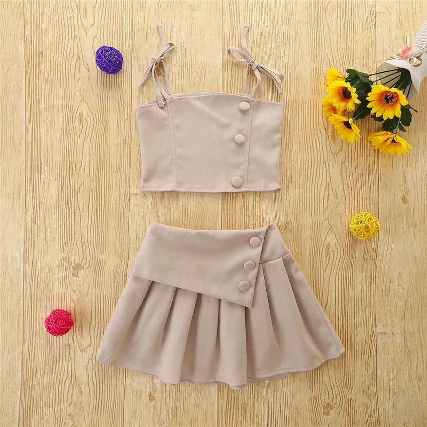 Ropa De Verano Para Niñas,Camiseta Lisa Con Botones,Falda,Atuendo - Buy Nueva Moda Niños Traje De Verano De Las Niñas,Los Niños De Algodón De T Camisas Faldas 2 Piezas Traje,2022 De Moda