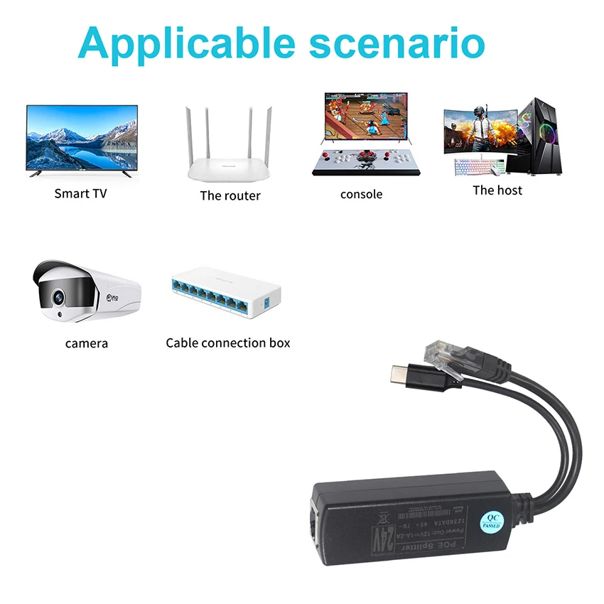24V 12V Active Poe Splitter 5V 2A Micro USB/Type-C/DC 10/100Mbps Power ...