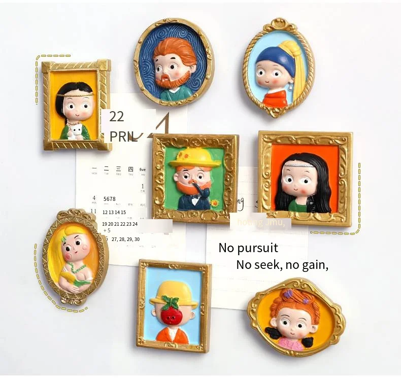 Resin refrigerator sticker 3d three-dimensional world famous painting characters jewelry gifts arts and crafts magnet sticker supplier