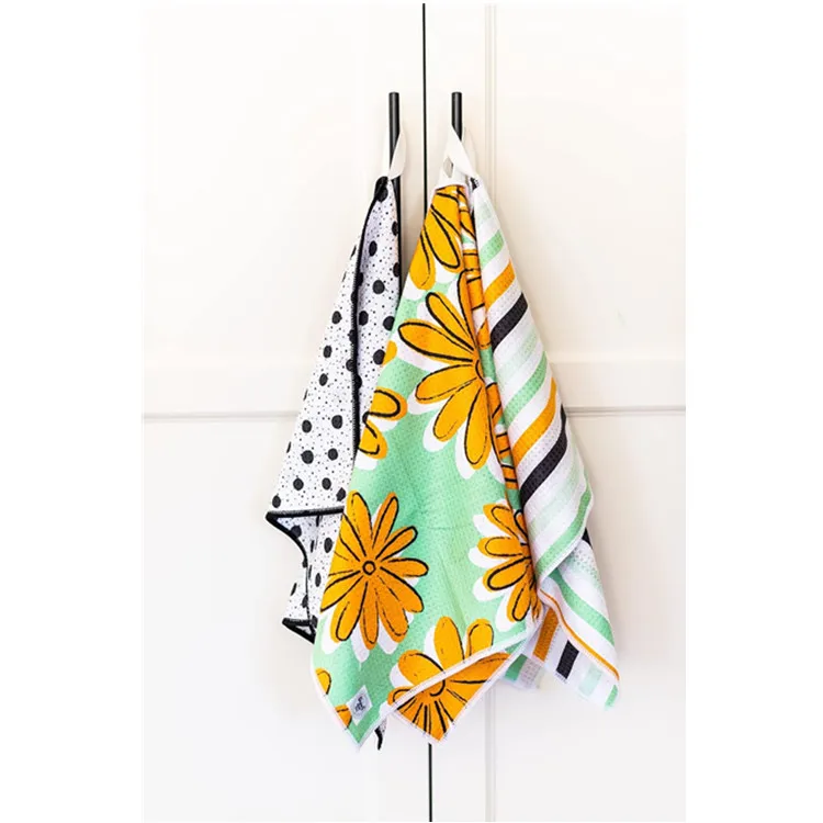 Weave Tea Towel Microfiber Kitchen Dish Towels Hand Loop Designer Prints