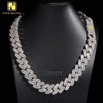 20mm Baguette Chunky Chain Thick Moissanite Chain Hip Hop Rock 925 Silver 18K Gold plated Necklace Moissanite Cuban Bracelet