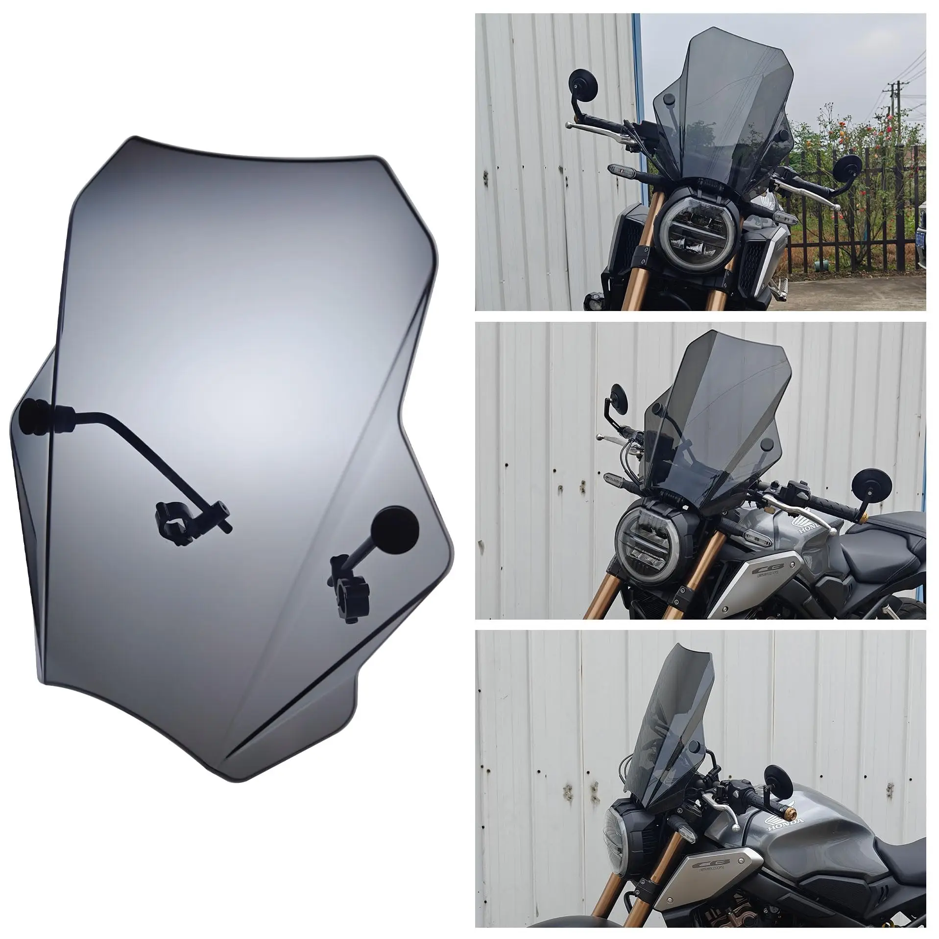 Universal Motorcycle Windscreen Windshield  with 7/8" or 1" Handlebars for Harley Davidson Honda Kawasaki Suzuki Triumph Yamaha