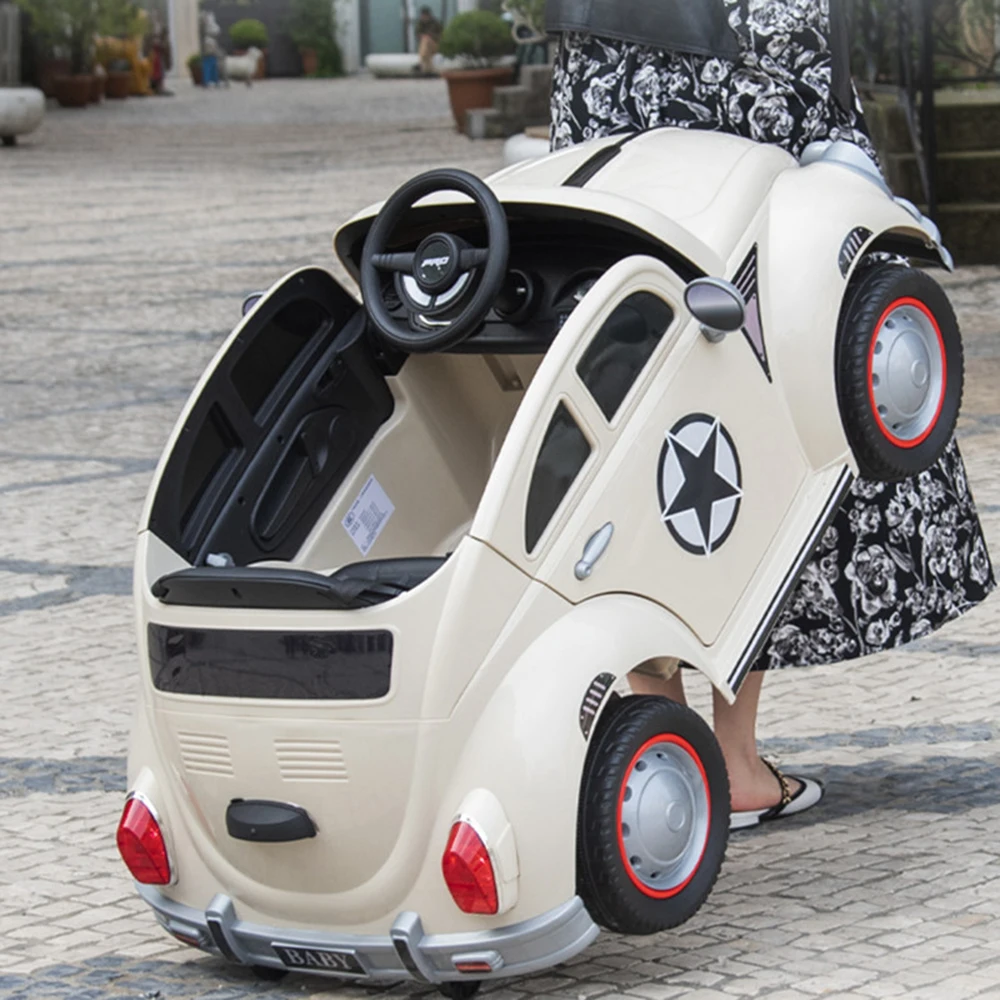 Cute Cartoon-Style Early Education Intelligence Unisex Metal Electric Four-Wheel Off-Road Beetle Ride-On Toy Car Remote 2 4