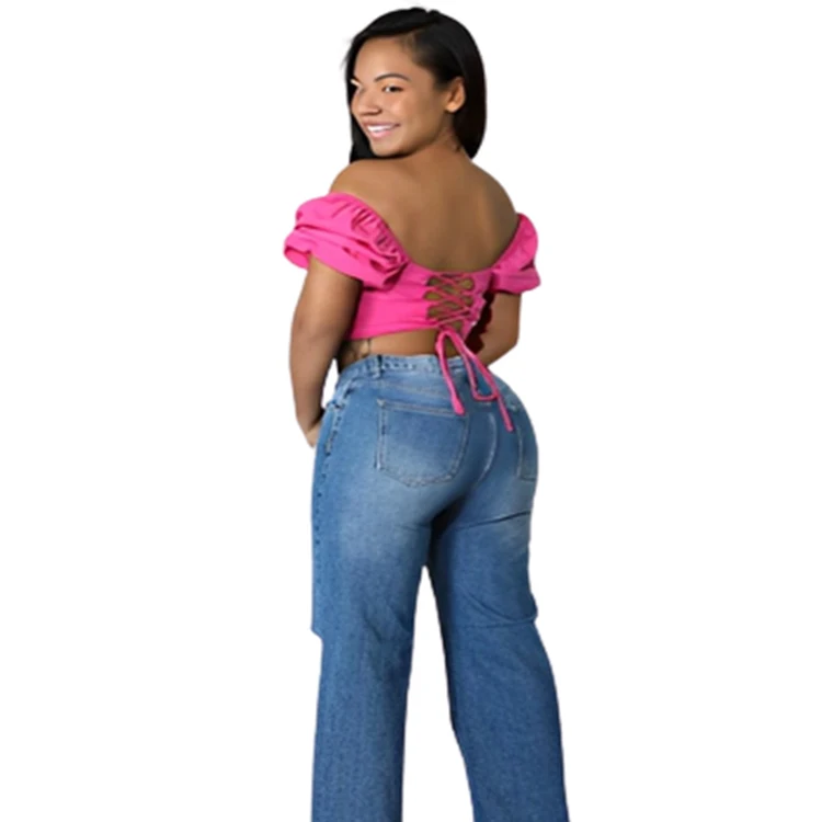 Hot Selling Women's Jeans Mom Jeans Mujer Denim Ripped Straight Woman Casual Trousers Women Jeans