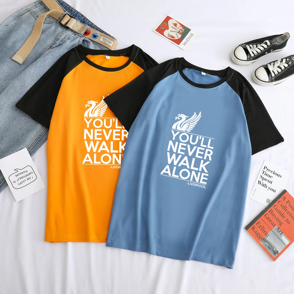 Women Tshirt Summer Liverpool You Ll Never Walk Alone Letter Print Tee Shirt Femme Streetwear Hip Hop Casual Contrast Color Tops Buy Cheap Wholesale Tshirts Printed Designs O Neck Fashion Women Plain