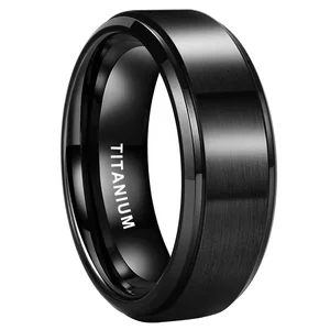 Coolstyle Jewelry 8mm Stepped Beveled Matte Finish Wholesale Black Titanium Ring for Men Women Fashion Engagement Wedding Band