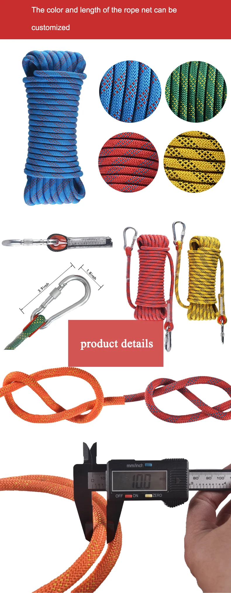 Static Ice Climbing Hill Climbing Rope 10M 32ft For Escape