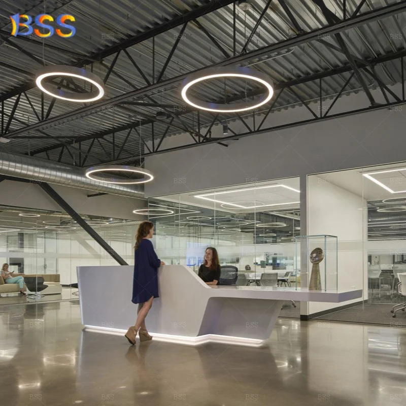 Office Front Reception Area Design Popular Custom Size White Marble Commercial Use Medical Modern Office Reception Furniture