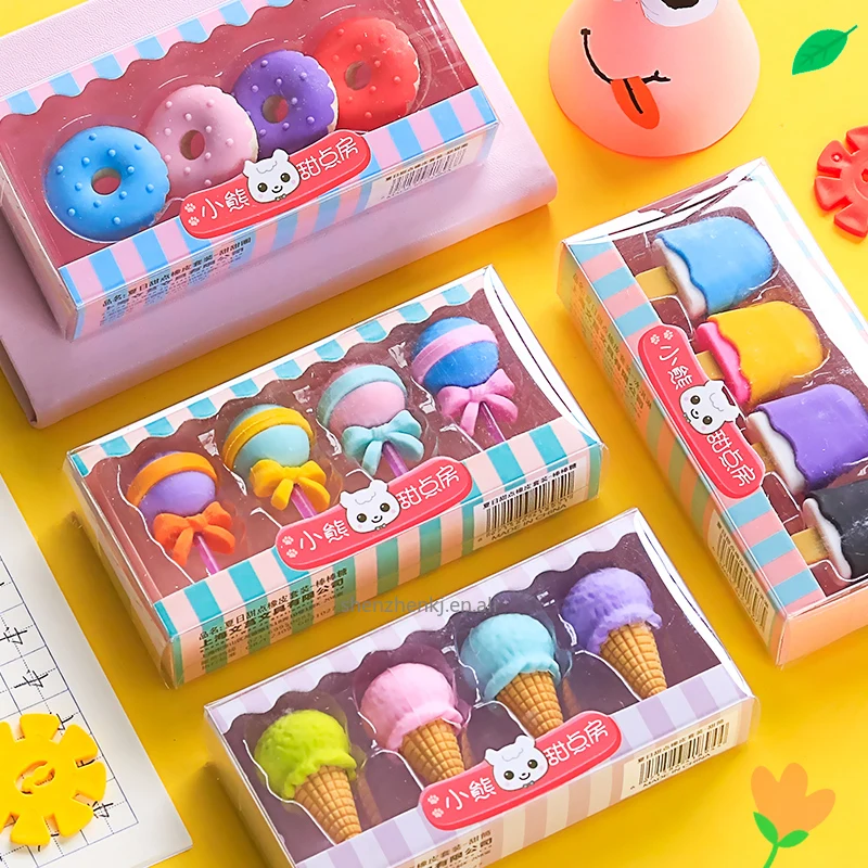 4個おいしいデザート消しゴムセットミニロリポップアイスクリーム