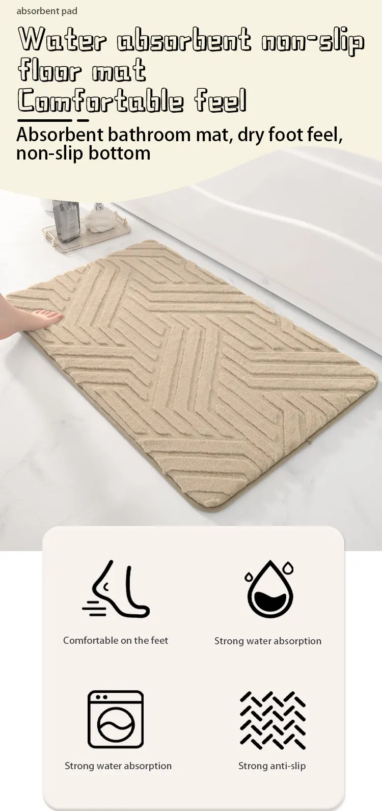  Custom Rug Bathroom Logo Non Slip Extra Absorbent Comfortable Shaggy Microfiber Memory Foam Bath Absorbent Mat manufacture