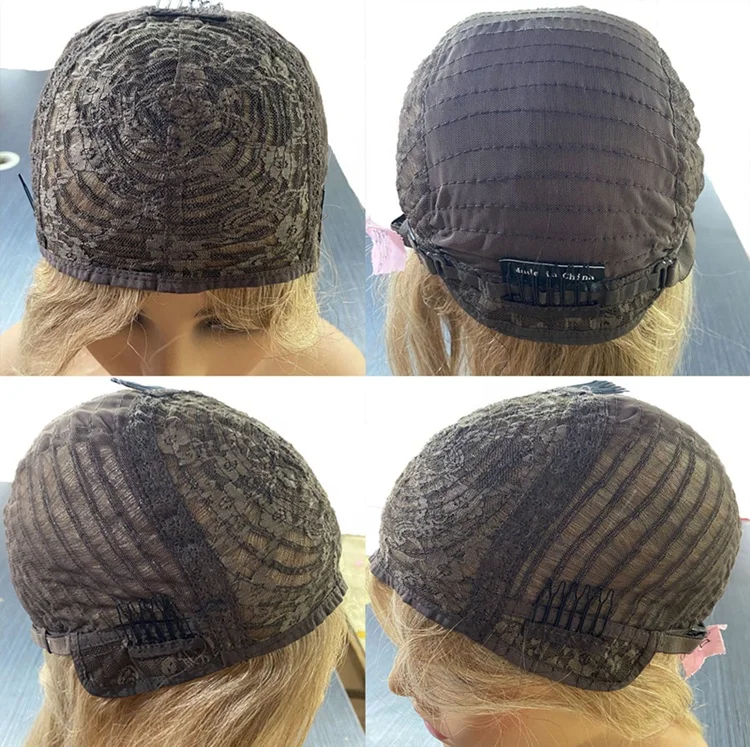 Customized Short Straight Bob Ombre Ash Blonde Color Virgin Cuticle Aligned Human Hair No Lace Full Machine Wigs With Bang