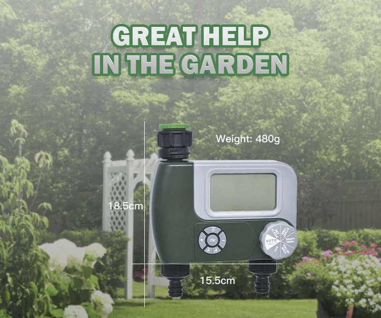 Boxi Garden Smart Waterproof Big Screen Green/grey 2 Port 2 Zone Dual Automatic Water Timers For