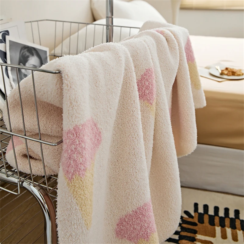 100% Polyester Fiber Cute And Interesting Ice Cream Pattern Knitted Blanket  bjl supplier