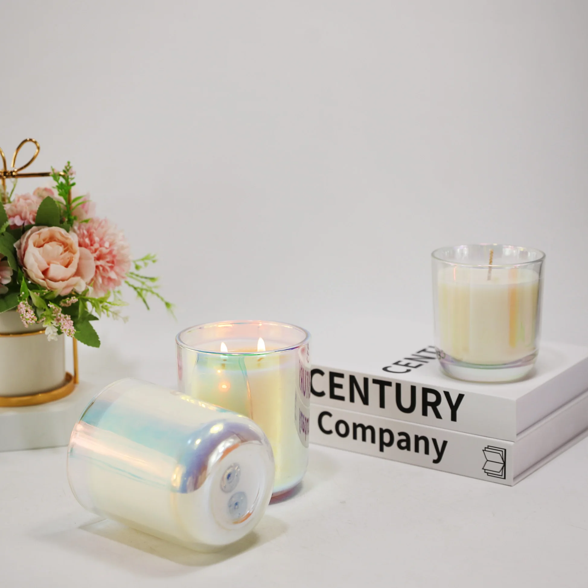 Synwish Modern House Decoration Ornate Iridescent Glass Candle Jar In ...