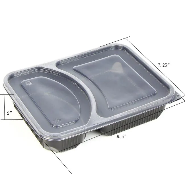 To Go 3 Compartment for Meal Prep Containers Plastic Disposable Takeaway Food Container Bento Lunch Box