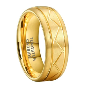 Coolstyle Jewelry Wholesale 8mm Domed Grooved Brushed Gold Tungsten Carbide Ring for Men Women Fashion Wedding Band Comfort Fit
