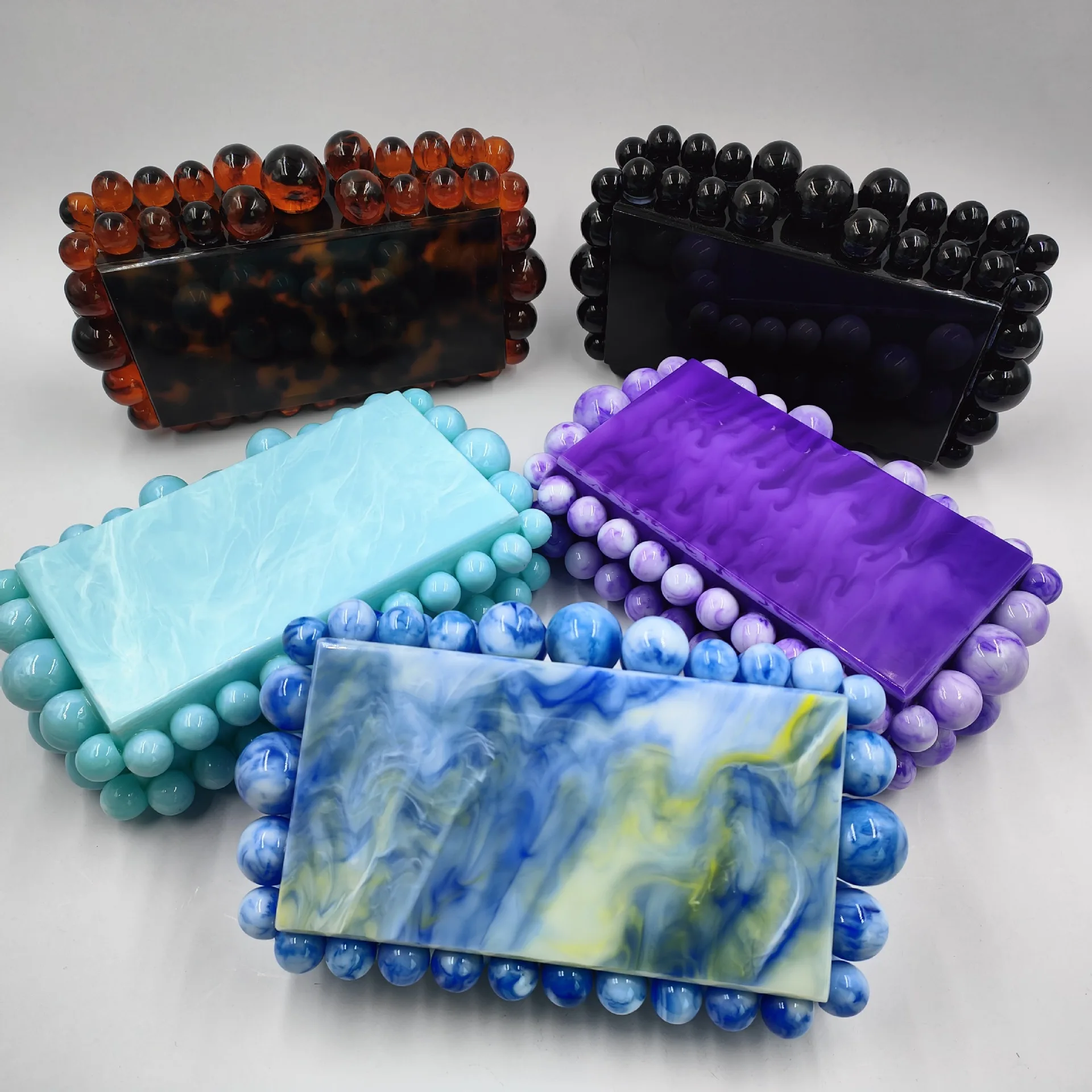 Luxury Gold Foil Beads Purses and Handbags Designer Women Clear Acrylic Box  Evening Clutch Bags for Wedding Party