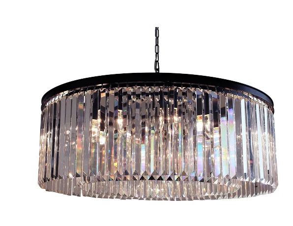30-inch Smoked Glass Crystal Rectangular Crystal Fringe Prism Chandelier