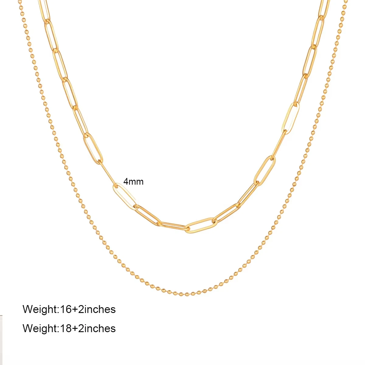 Designer 18K Gold Plated Layered Paper Clip Chain Necklaces for Women Dainty Stainless Steel Link Necklace Waterproof