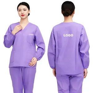 Wholesale Custom Long Sleeve V-Neck Medical Scrub Sets Hospital Uniforms Workwear Doctor Nurse Scrub Set