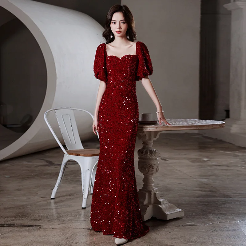 2025 New Bling Sequin Evening Dresses Mermaid Dress for Party Red Dress for  Women