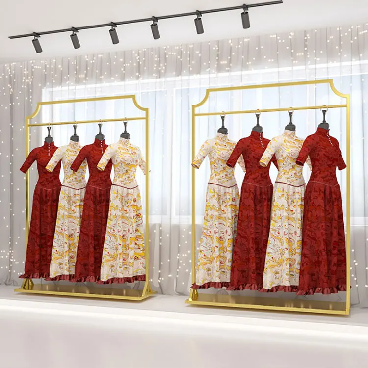 Esposore per abi da sposa, esposore da parete per negozio di abbigliamento, appendiabi da soffto per negozio di abbigliamento da donna in acciaio inossidabile  15