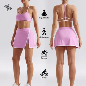 Custom Sports Bra Top 3 Pieces Gym Fitness Shorts Tennis Exercise Skirts Women's Golf Wear Skirts