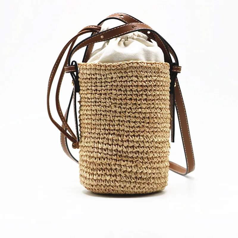 Source Hand-made Bucket Straw Bag Top Handle Handbags Luxury