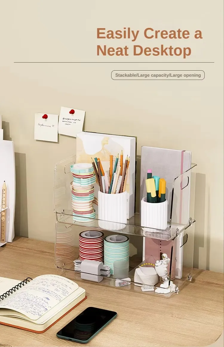 Transparent Stackable Plastic Desk Organizer Cosmetic Storage Box and Makeup Organizer factory