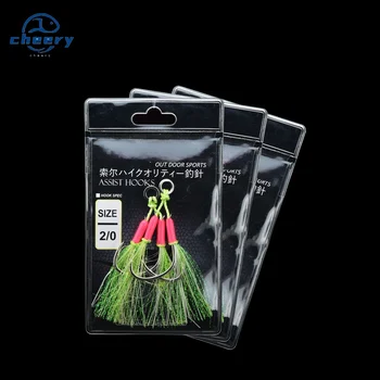 CHEERY-Double Assist Jigging Hook High Quality Carbon Steel Sea Fishing Hook Lure Bait Fish Hooks Luminous with Epoxy – Metal Jig – view 2