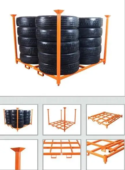 Steel Truck Tyre Stacker Racks 5-Layer VNA Pallet Warehouse Rack with Foldable Tire Posts and Removable Features