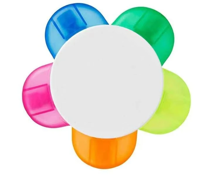 Custom Logo Multi-Color Flower-Shaped 5-in-1 Fluorescent Pen Set Oblique Brush Tip Loose Markers Promotional Highlighters